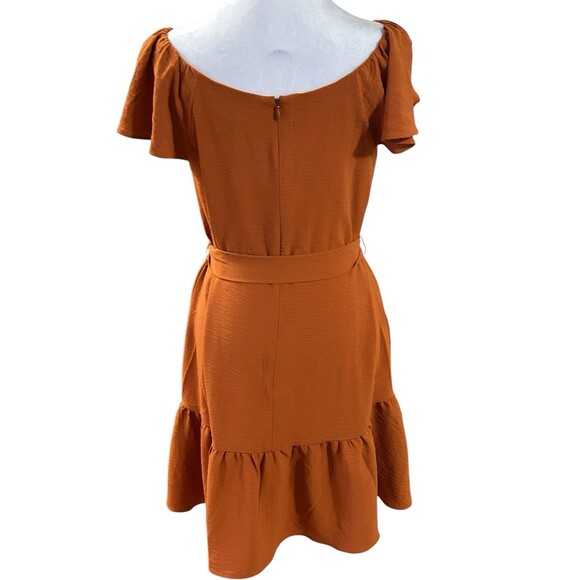 DKNY Burnt Orange‎ Ruffled Tie Front Dress With Cap Sleeves Sz 8 - Picture 5 of 7